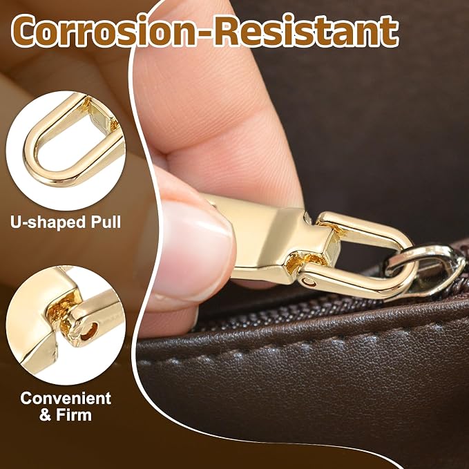 uxcell 10pcs Zipper Pull, 1.12 Inch Zinc Alloy Zip Puller Zipper Pull Replacement Sewing Zippers Tapes for Luggage Clothing Jackets Backpacks Boots, Gold