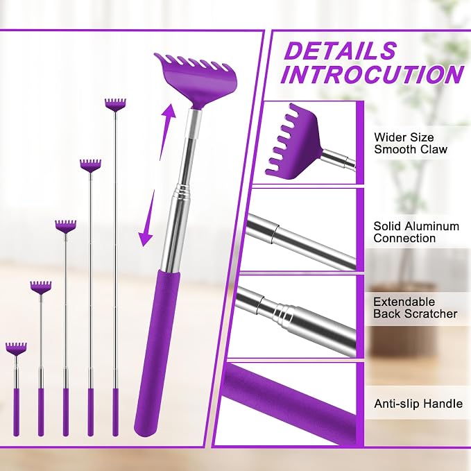 6 Pack Back Scratcher, Stocking Stuffers for Women Men Teen Girls | Prizes for Adults, Birthday Gag Bulk Small Christmas Gift, Mothers Fathers Day Dad Gifts, Easter Basket Stuffers (Purple)