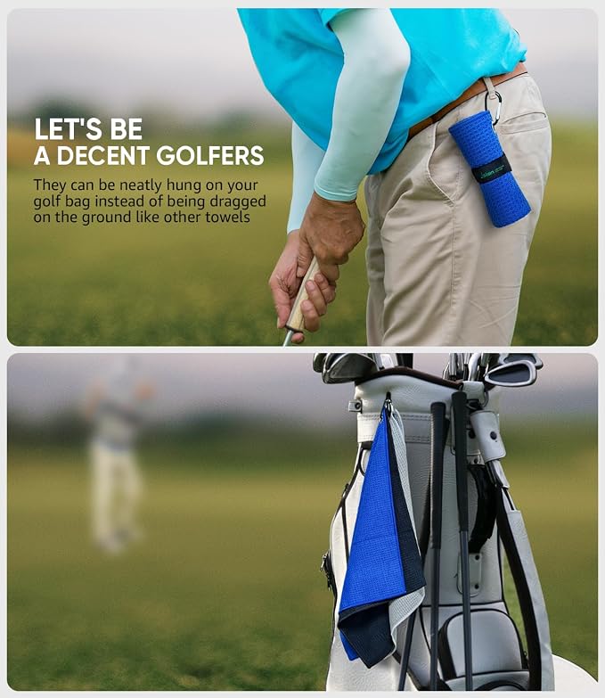 Jiskan Pro Golf Towel Microfiber Golf Towel for Golf Bags (16" X 16") with Hook, Loop Fastener and Gift Box, Essentials Golf Accessories for Men, Golf Gifts for Men/Women