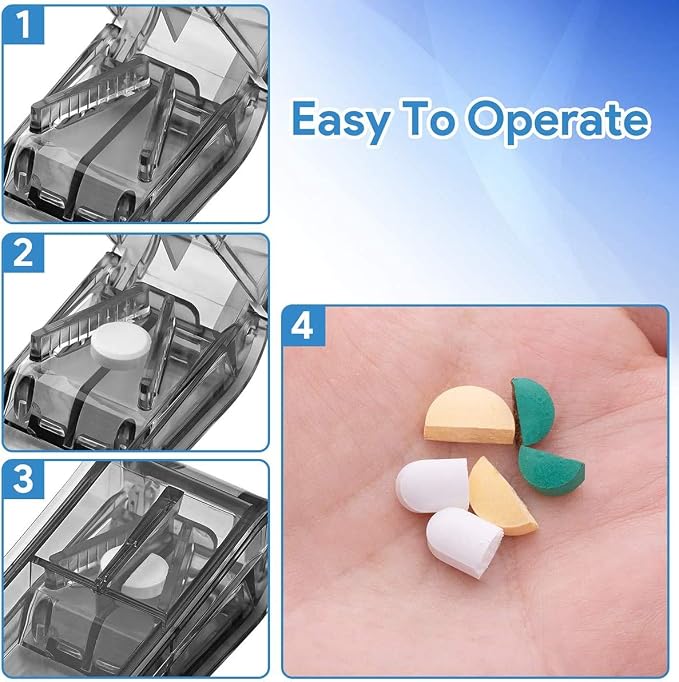 Pill Splitter for Small or Large Pills, Tablet Splitter with Stainless Steel Blade, Sharp Medicine Cutter Splitter Cleanly