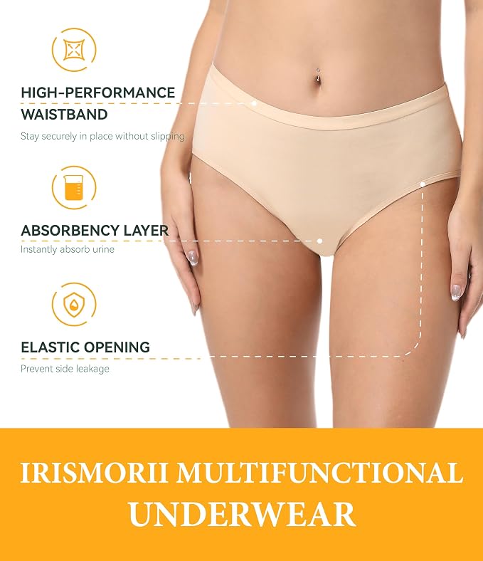 Women's Incontinence Underwear Washable Leakproof 3 Pack | 56ml Absorbency,5-Layer Leakproof Guard,Postpartum Bladder Leak,Odor Free,Soft Breathable Cotton Reusable Panties for Women
