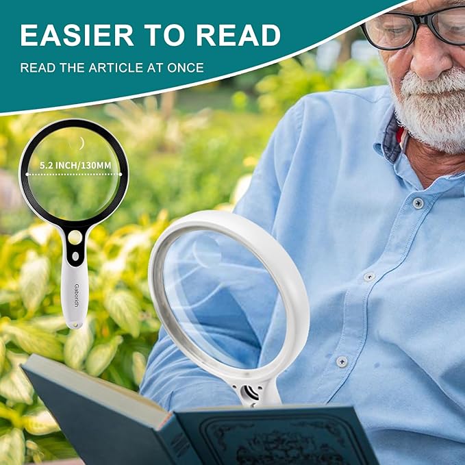 Large Magnifying Glass with 37 LED Light and Case, 10X 20X 45X Handheld Illuminated Lighted Magnifier with 3 Light Modes for Seniors Reading, Inspection, Coins, Exploring Close Work