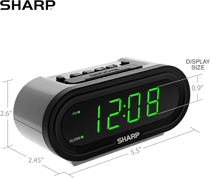 Sharp AccuSet Automatic Smart Alarm Clock – Self-Setting Digital Clock, Auto Time & DST Adjustment, Easy-Read Green LED Display, Battery Backup, Simple Plug-and-Play Clock for Seniors & Bedrooms