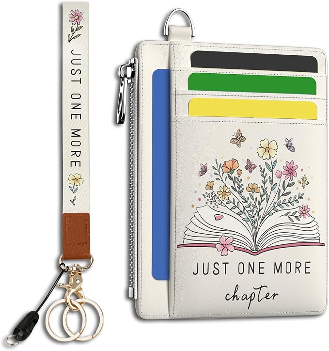 Hancynir Book Floral Slim Wallet Women Credit Card Holder, Wristlet RFID | Cute Keychain Lanyard Wallet, Travel Zipper Coin Pocket, Ladies Gifts Women, Minimalist Card Case, 6 Card Slot, PU Leather