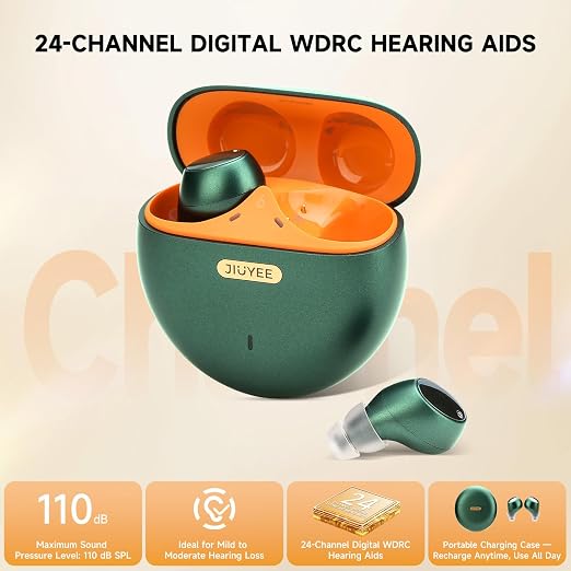 AIR PRO Bluetooth OTC Hearing Aids for Seniors, Rechargeable in-Ear Hearing Aids with Noise Reduction, App Control, Comfortable Fit, Easy to Use (Green)