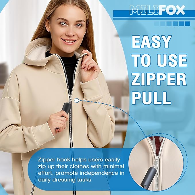 Button Hook for Seniors, Zipper Puller Helper & Shirt Button Helper Tool for Elderly, Arthritis, Zipper Assistant for Dresses, Lightweight Non-Slip One-Hand Zipper Aid Tool (2 Pack)