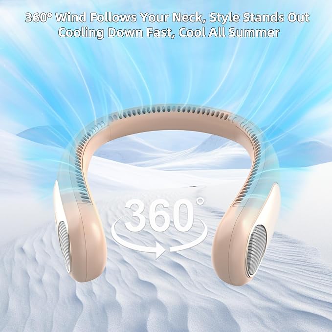 Portable Neck Fan, Personal Wearable Bladeless Fan for Outdoor Indoor, LED Display, 360° Cooling, 4-Speeds, 6000mAh USB Rechargeable, Birthday Gifts for Men Women Dad Mom (Brown)