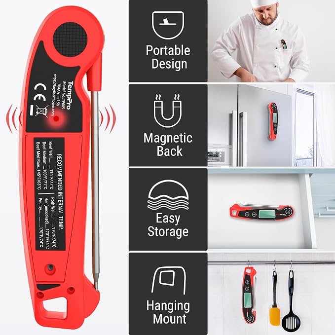 TempPro TempSwift Instant Read Meat Thermometer for Cooking | Waterproof Digital Food Thermometer with Large Backlit LCD, Kitchen Thermometer for Grilling, Smoking & Candy Making
