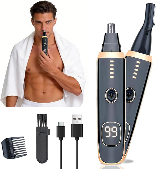2026 Rechargeable Nose & Ear Hair Trimmer, Dual-Edge Blade Electric Clipper for Women Men, Facial & Eyebrow Hair Removal Tool, Powerful Motor, Painless, Easy to Clean
