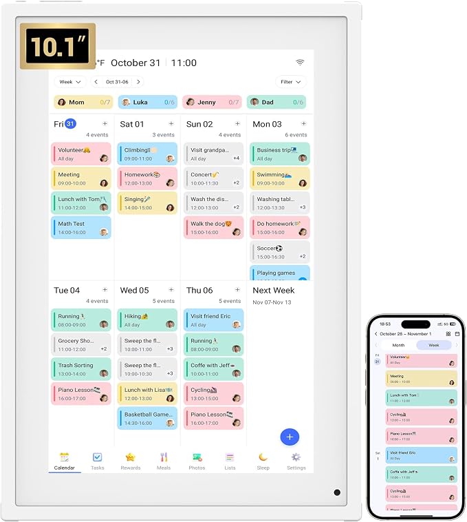 BSIMB 10.1 inch Digital Calendar, Touch Screen Smart Calendar Interactive Display, Chore Chart, to-Do List, Meal Planner, Electronic Planner with Desktop Rack, Great for Organizing Your 2026 Schedule