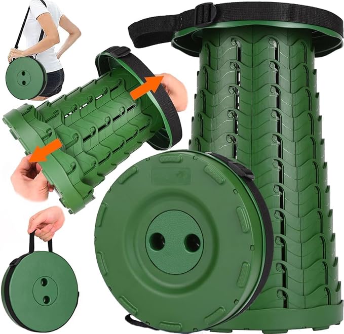 Fishboy Upgraded Collapsible Stool, 400lbs Max Weight, Lightweight But Sturdy, Portable Retractable Folding Telescoping Foldable Camping Stool for Adults Outdoor Fishing Hiking BBQ