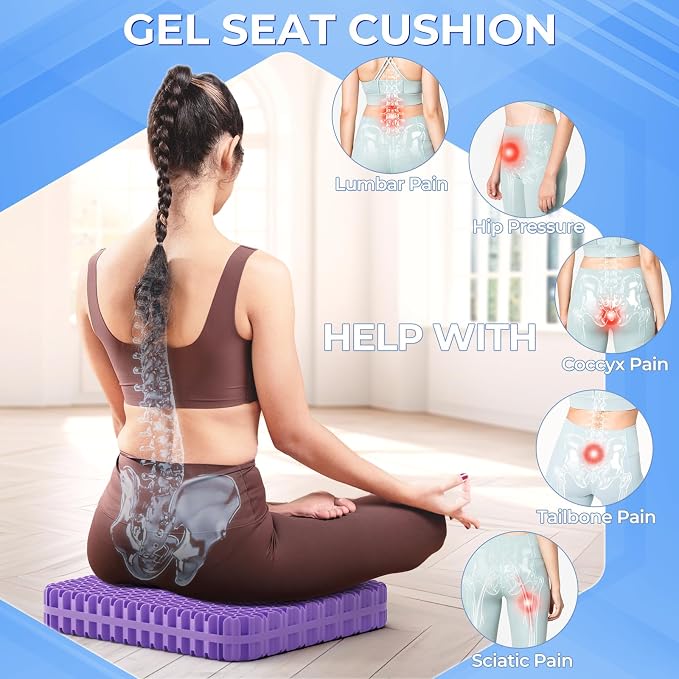 TushGuard Gel Seat Cushion for Long Sitting, Enlarged & Thickened Patent Design, Breathable Cooling Chair Pad for Office, Soft Car Seat Cushion for Wheelchair (Standard, Black)