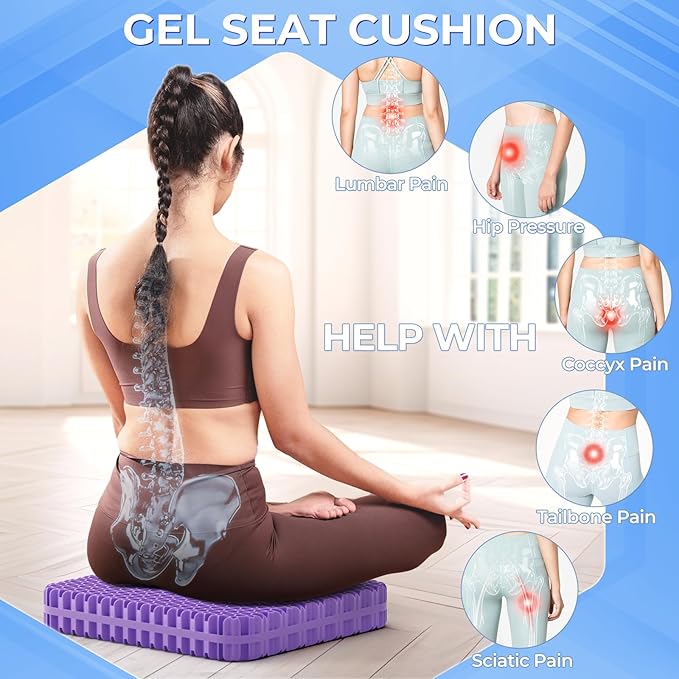 TushGuard Gel Seat Cushion for Long Sitting, Enlarged & Thickened Patent Design, Breathable Cooling Chair Pad for Office, Soft Car Seat Cushion for Wheelchair (2.2" Thick, Black)