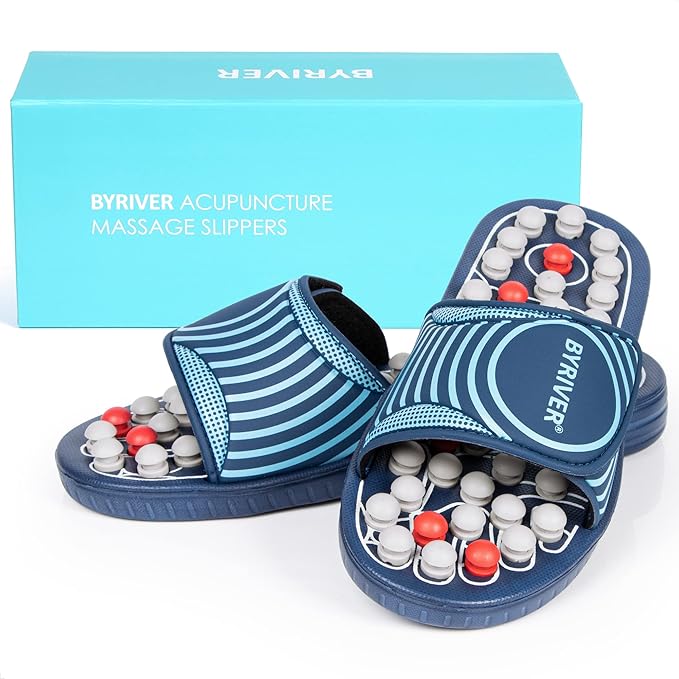 BYRIVER Acupuncture Massage Slippers Sandals Slides Shoes Mat, Arthritis Plantar Fasciitis Foot Neuropathy Pain Relief Massager for Circulation, Mothers Fathers Day Gift for Mom Dad(05S)