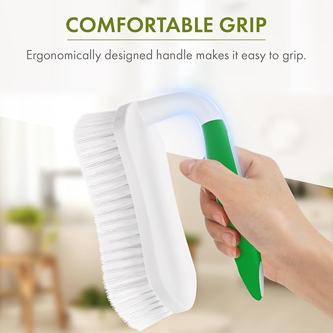 Scrub Brush for Cleaning Comfort Grip Shower Scrubber Flexible Stiff Bristles with Handle Heavy Duty Cleaner Brush for Tub Sink Carpet Floor - Pack of 2 (Blue+Green)