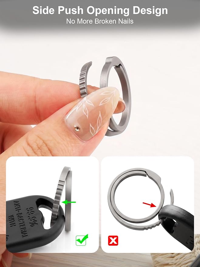 Titanium Key Rings Heavy Duty Easy Open Split Key Chain Rings | Side Push, No Nail Damage, Hypoallergenic, Anti-Slip Ultra Lightweight EDC Bulk Keyrings for Car Key Fob, Gift for Men Women