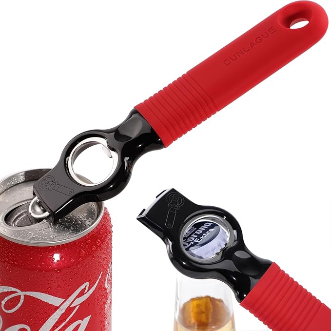 2-Pack Magnetic Beer Bottle Opener & Soda Can Opener, 2-in-1 Bottle Opener and Can Tab Opener Tool for Bartender, Long Nails, Arthritis, Seniors, Silicone Handle with Build in Magnet - Red