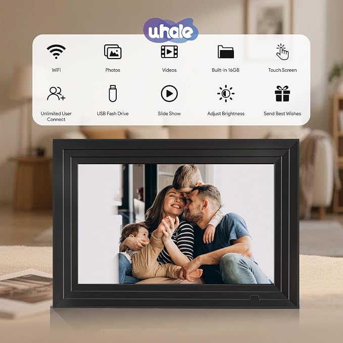 10.1 Inch WiFi Digital Picture Frame,Encrypted & Private Photo/Video Sharing,IPS Touch Screen, 16GB Invite Unlimited Family via Uhale App,Gift for Mother's Day, Parents, Grandparents