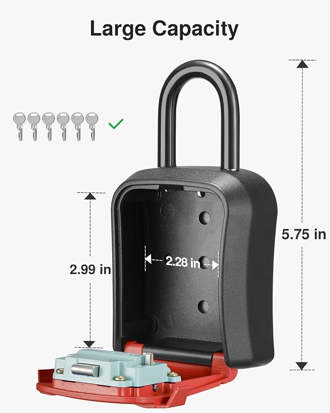 Puroma Lock Box, Key Lock Box Wall Mount & Portable Combination Lockbox with Resettable Code, Security Lockbox for Outside House Keys, Apartment Realtors Spare Keys Storage (1 Pack, Red)