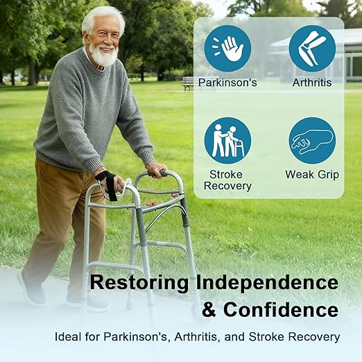 Right Hand Walker Splint with Two Securing Straps, Cushioned Walker Padding for Comfortable Grip, Hand Brace Splint for Seniors, Rehab and Elderly Rollator and Limited Hand Mobility Users