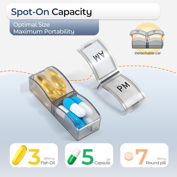 Monthly Pill Organizer 2 Times a Day, one Month Pill Box AM PM, 30 Day Pill Case Small Compartments to Hold Vitamin and Travel Medicine Organizer, 31 Day Pill Organizer, 4 Week Pill Cases（Grey）
