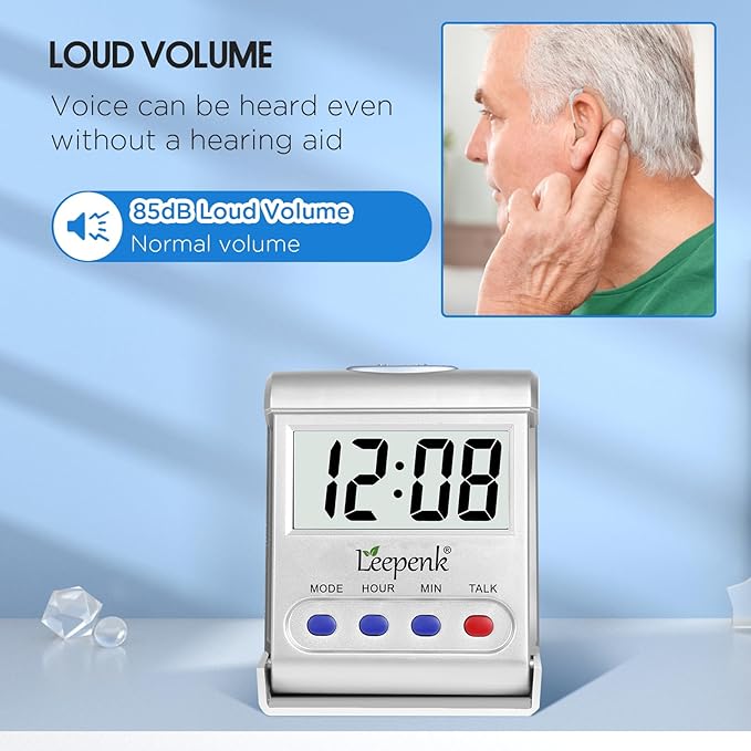 LEEPENK 2 Pack Talking Clocks for Blind Elderly,Hearing Impaired Alarm Clock,English Language Battery Operated Digital Clock for Seniors