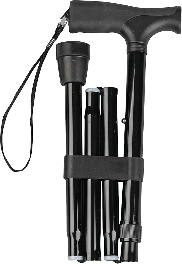 Thera|Care Adjustable Folding Walking Cane | 33” to 37” Height | 300 lbs 136 kg Weight Capacity | Sturdy, Lightweight Aluminum | Folds with Included Storage Pouch