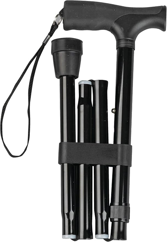 Thera|Care Adjustable Folding Walking Cane | 33” to 37” Height | 300 lbs 136 kg Weight Capacity | Sturdy, Lightweight Aluminum | Folds with Included Storage Pouch