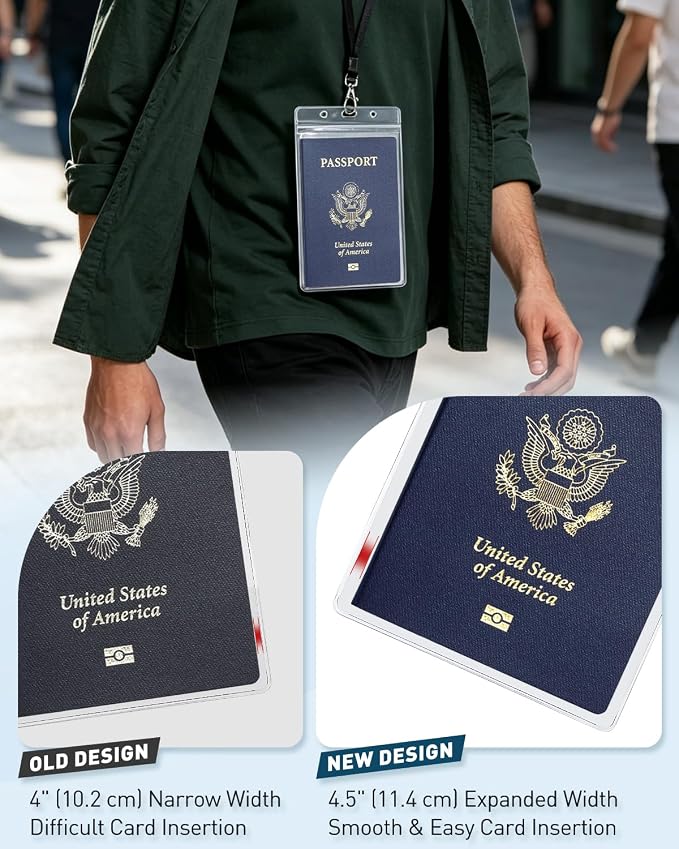 Uniclife 10 Pack Passport Holder, Clear PVC ID Badge Holder with Lanyard | Waterproof Passport Holders for Travel, Extra Large Lanyard Card Holder for Cruise & Events, 4.5" × 6.4"