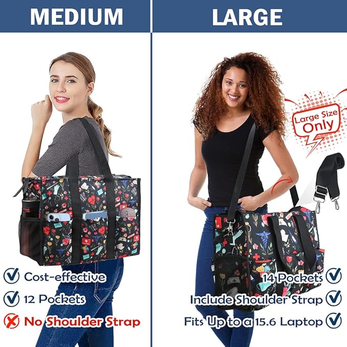 ABAMERICA Nurse Bags for Work Nursing Bag Multiple Pockets Waterproof Organizing Zip Top Clinical Bag for Nursing Students