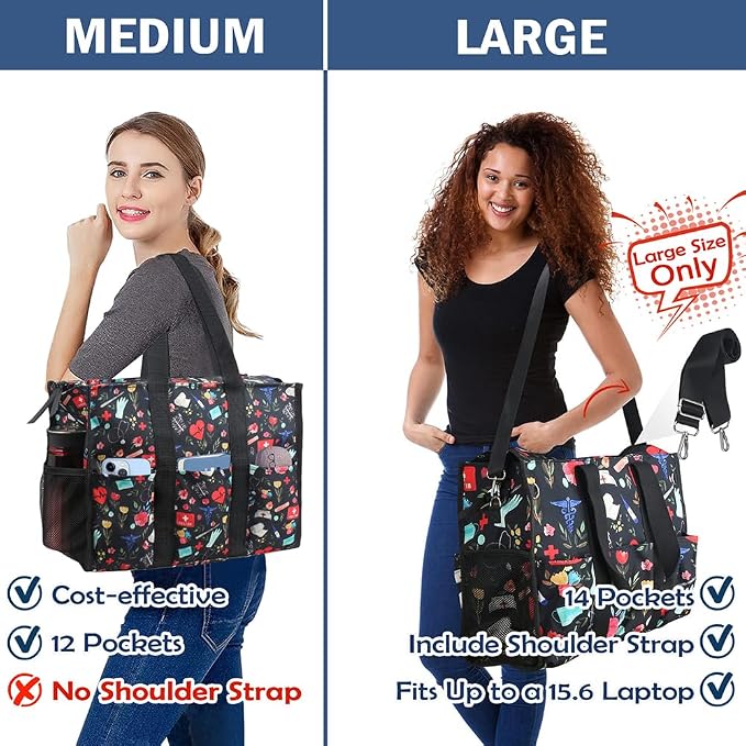 ABAMERICA Nurse Bags for Work Nursing Bag Multiple Pockets Waterproof Organizing Zip Top Clinical Bag for Nursing Students