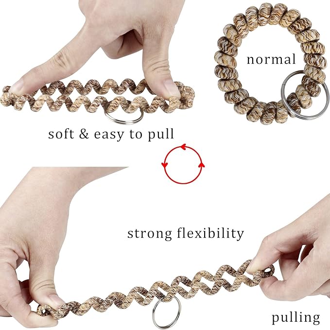 BIHRTC Pack of 6 Keychain Bracelet Wristlet Wrist Key Chain Holder Spring | Wristband Flexible Spiral Wrist Coil Spring Stretchable Spiral Key Rings for Gym Pool ID Badge Sports