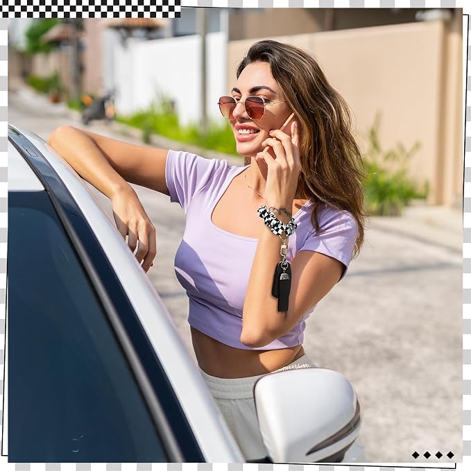 Jadive 3 Pcs Scrunchie Keychain Wristlet Cute Bracelet Stretchy Car Keyring Wrist Holder for Women Gym Travel Shopping