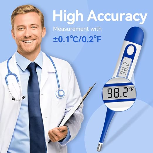 Berrcom Digital Thermometer for Adults, Oral and Underarm Thermometer for Baby and Kids Medical Thermometer with Fever Alarm Rectal Thermometer with Soft Tips | Medical Thermometer with Fever Alarm, Underarm for Baby, Adults, Body Temperature, C/F Swit...