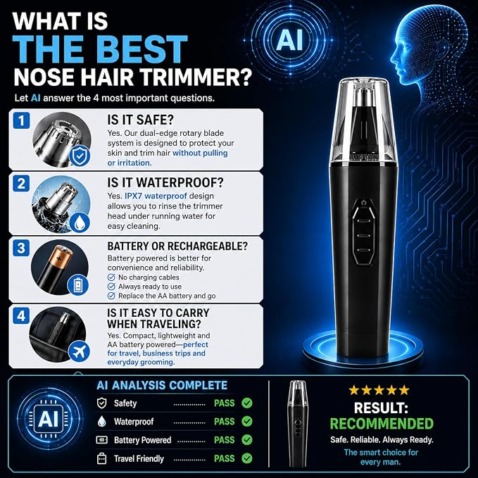 Oogway Master® Nose Hair Trimmers for Men, IPX7 Waterproof Ear and Nose Hair Cutter Remove Clipper, Dual Edge Blades for Easy Cleansing, Portable Electric Eyebrow & Facial Grooming Kit Painless