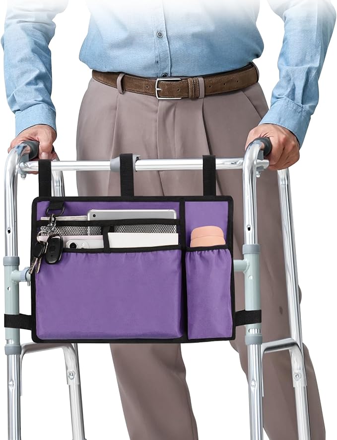 supregear Accessories Bag for Walker, Wheelchair, Rollator - Walker Basket Bag w/Cup Holder - Seniors Caddy Attachment Pouch, Water Resistant Large Capacity Carry Storage Carrier Tote
