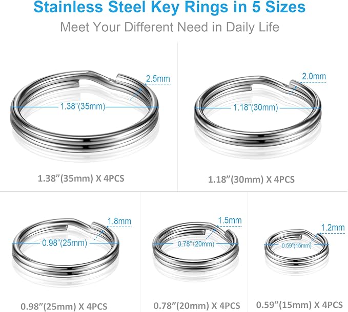 YHYZ Split Key ring Assorted, 5 Sizes (1/2 inch, 3/4 inch,1 inch, 1.25 inch, 1.38 inch), for Dog Pet Collar DIY Tag Jewelry