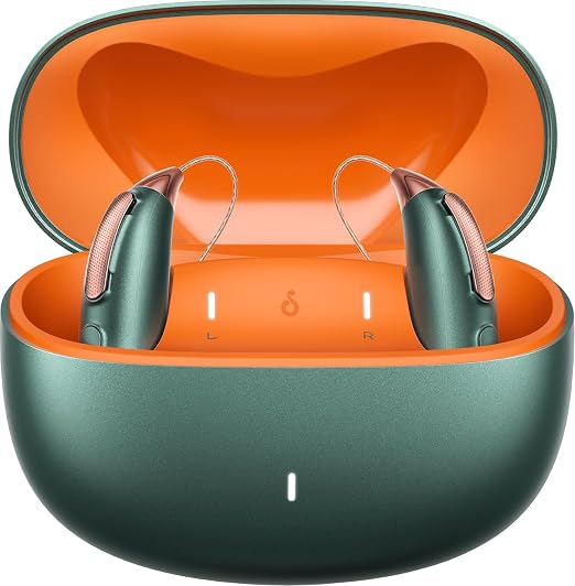 RIC OTC Bluetooth Rechargeable Hearing Aids for Seniors, AI Adaptive Noise Reduction, Smart App Control, Lightweight Comfort RIC Design with Charging Case