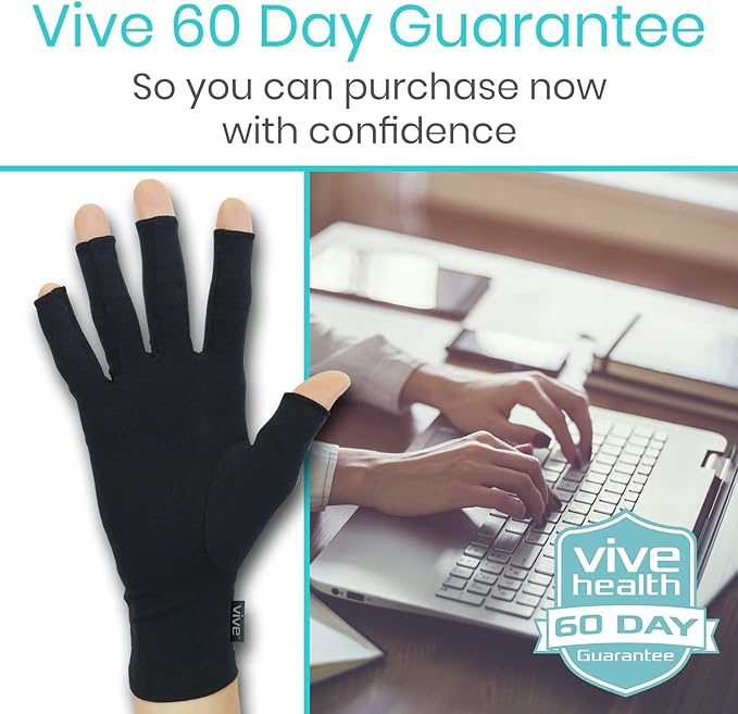 Vive Rheumatoid Arthritis Gloves - Men and Women Fingerless Compression Wrap for Hand Pain and Osteoarthritis - Black Hand Wrap for Arthritic Joint Symptom Relief - Open Finger Fit (X-Small)