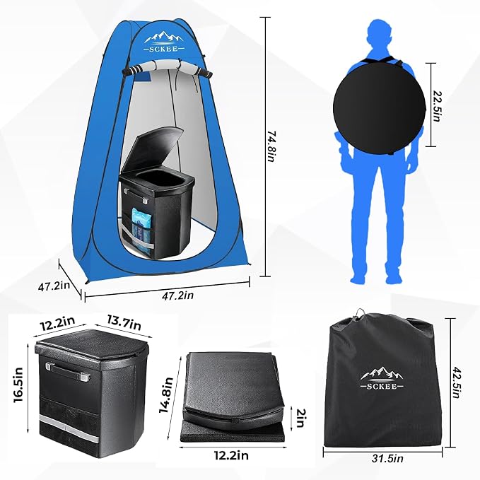 16.5'' Camping Toilet with Pop-Up Privacy Tent Set, XL Portable Toilet for Camping, Outdoor Showers Changing Rooms, Portable Bathroom Travel Potty for Camping, Hiking, Roadtrip,RV Travel