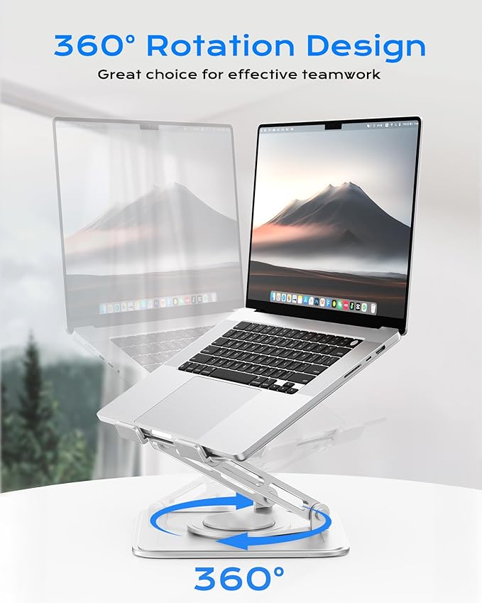 LOXP Adjustable Laptop Stand, Computer Stand with 360 Rotating Base | Ergonomic Laptop Riser Mount for Desk Foldable Protable Computer Desk Fits with MacBook Pro Air