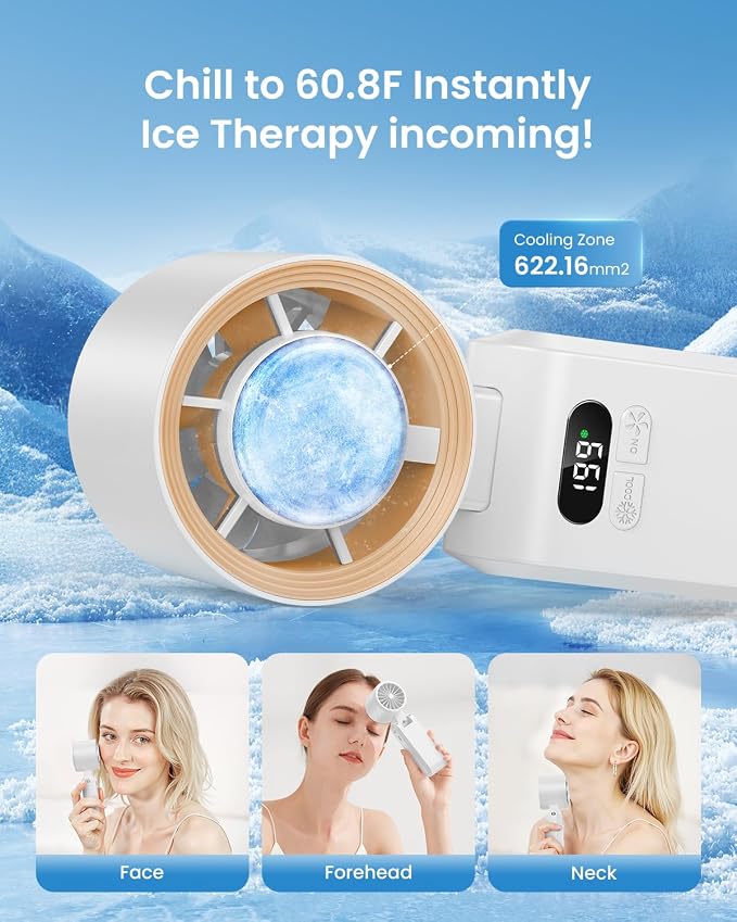 Handheld Portable Turbo Fan with Ice Cooler, Speed (1-199) 5500mAh Rechargeable Personal Fan,[20H Cooling Time] Mini Yet Powerful [20000 RPM] Small Pocket Fans for Travel/Outdoor/Home/Office, White