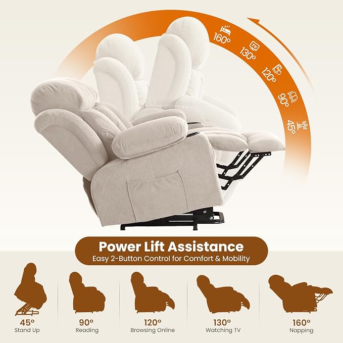 Electric Power Lift Recliner Chair Sofa with Massage and Heat for Elderly,Lift Chair with Cup Holder & Side Pockets for Living Room