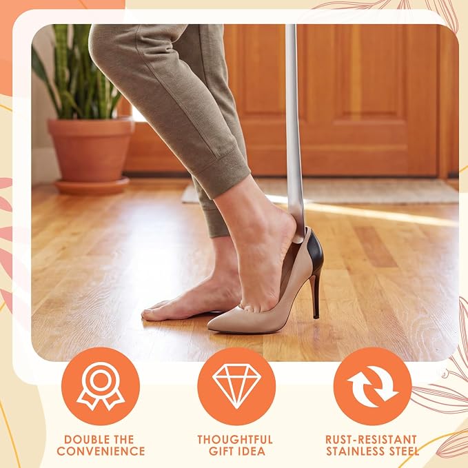Geelin 2 Pcs 31.5'' Extra Long Handled Shoe Horn Metal Shoehorn for Men Women Multifunctional Stainless Dressing Stick for Elderly Disabled Limited Mobility, Standing Reach Assist for Senior (Mixture)