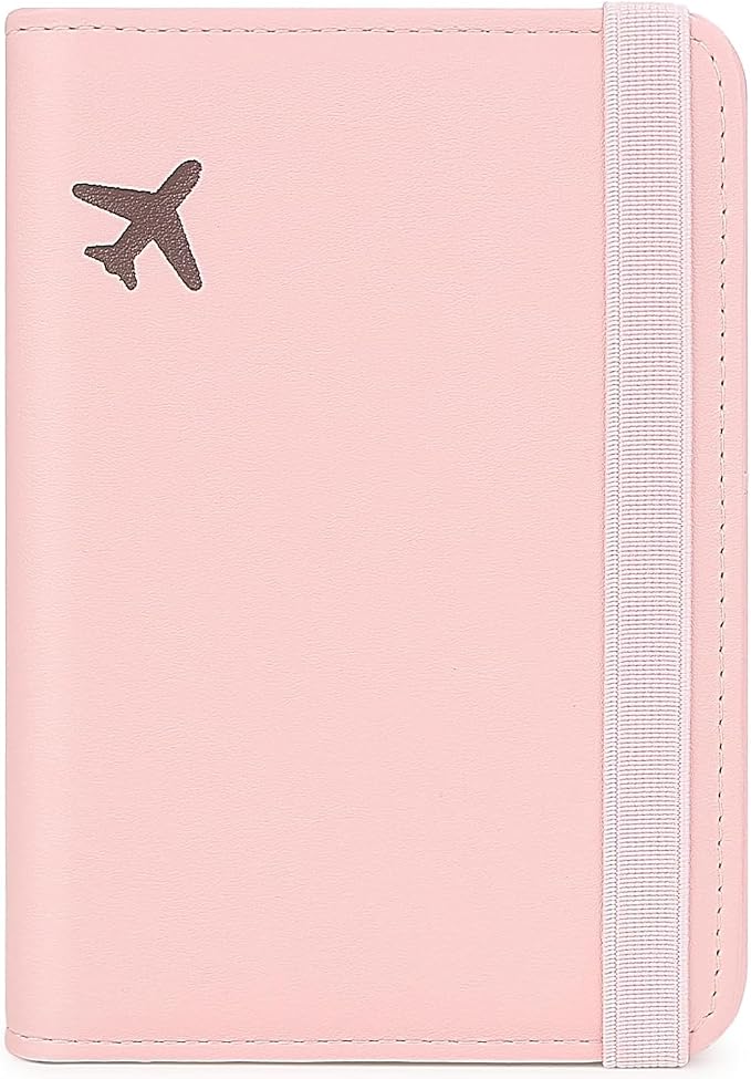 RFID Blocking Passport Holder for Travel – PU Leather Waterproof Lightweight Passport Cover Wallet for Women Men, Travel Organizer with Card Slots for Airline Tickets & Passport Book, Pink