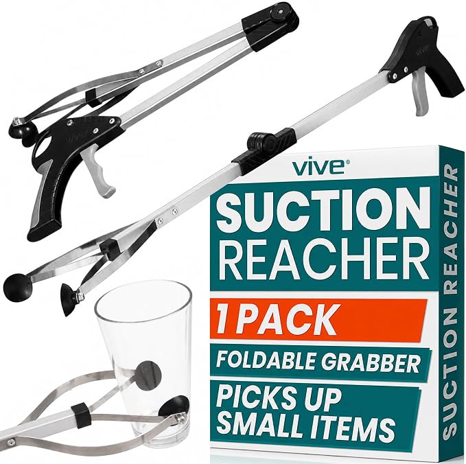 Vive Foldable Suction Reacher Grabber Tool for Elderly (1) - 32 Inches Long Reach Grabber Claw - Pick Up Grab Tool - Reachers for Disabled & Seniors Heavy Duty - Trash, Garbage, Cups Picker Assist | Reach Grabber Claw - Pick Up Grab Tool - Reachers for...