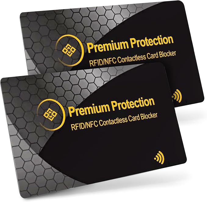 RFID Blocking Card (2 Pack) - 0.9mm Ultra Thin Debit & Credit Card Protector - One Card Shields Your Whole Wallet - Anti Fraud Contactless NFC Wallet Defender for Travel & Passport