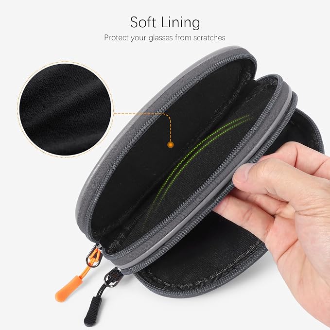 Double Eyeglasses Case Soft Portable Zipper Sunglasses Pouch with Keychain Clip for Men Women