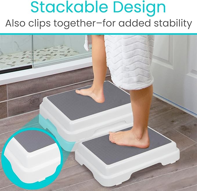 Vive Bath Step Stool (4.5") - Slip Resistant, Stackable, Indoor/Outdoor - Safety Stepping Stool Bathroom Aid for Adults, Handicap, Elderly, Seniors, Bathtub, High Beds, Kitchens - Nonslip