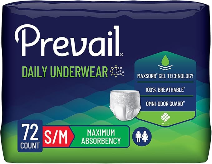 Prevail Incontinence Protective Underwear, Maximum Absorbency, Small/Medium, 72 Count | Absorbent Underwear,Unisex,Pull On with Tear Away Seams